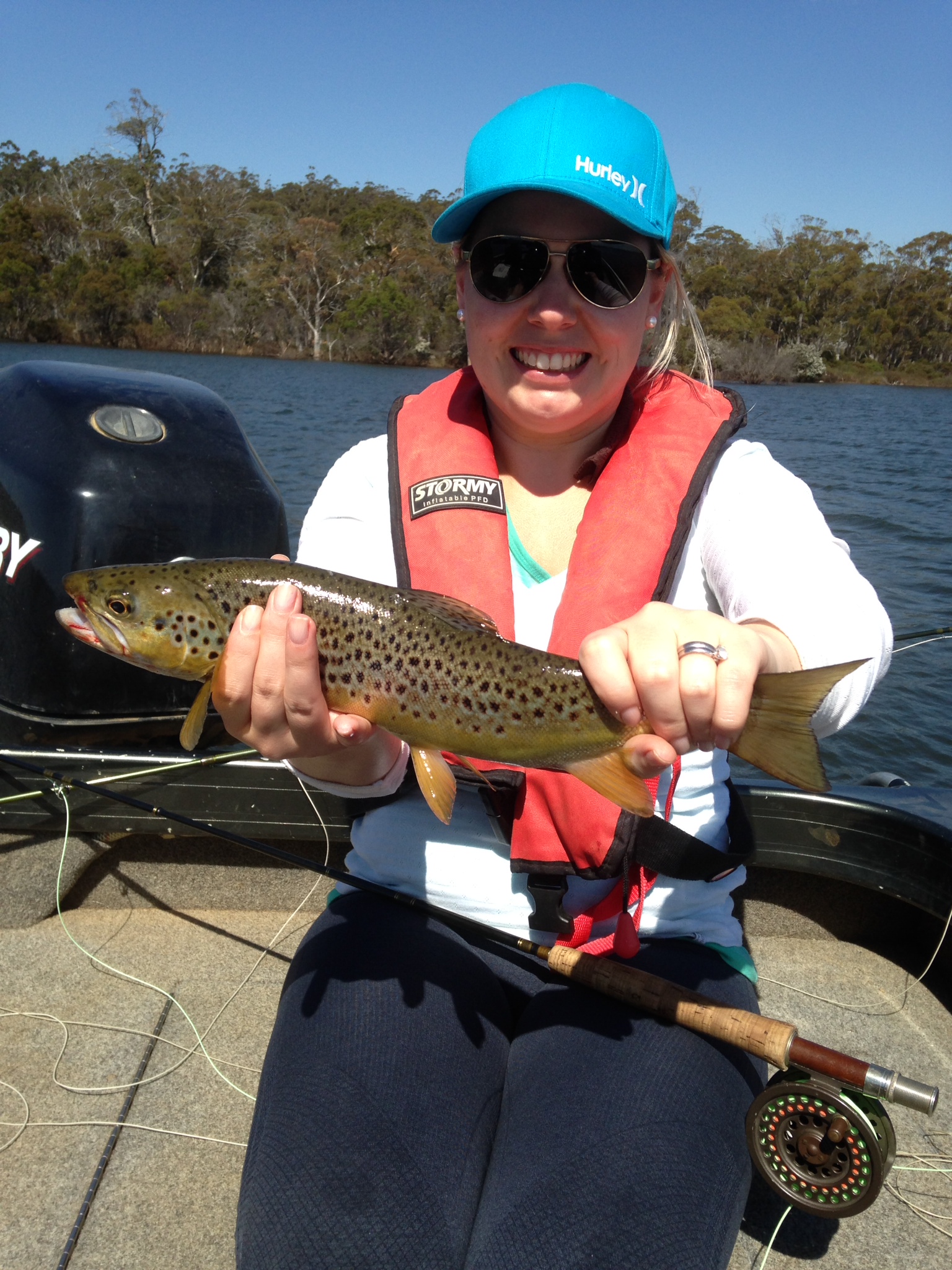 Sarah Wearne didn't take long to land her first trout on the fly. A natural!