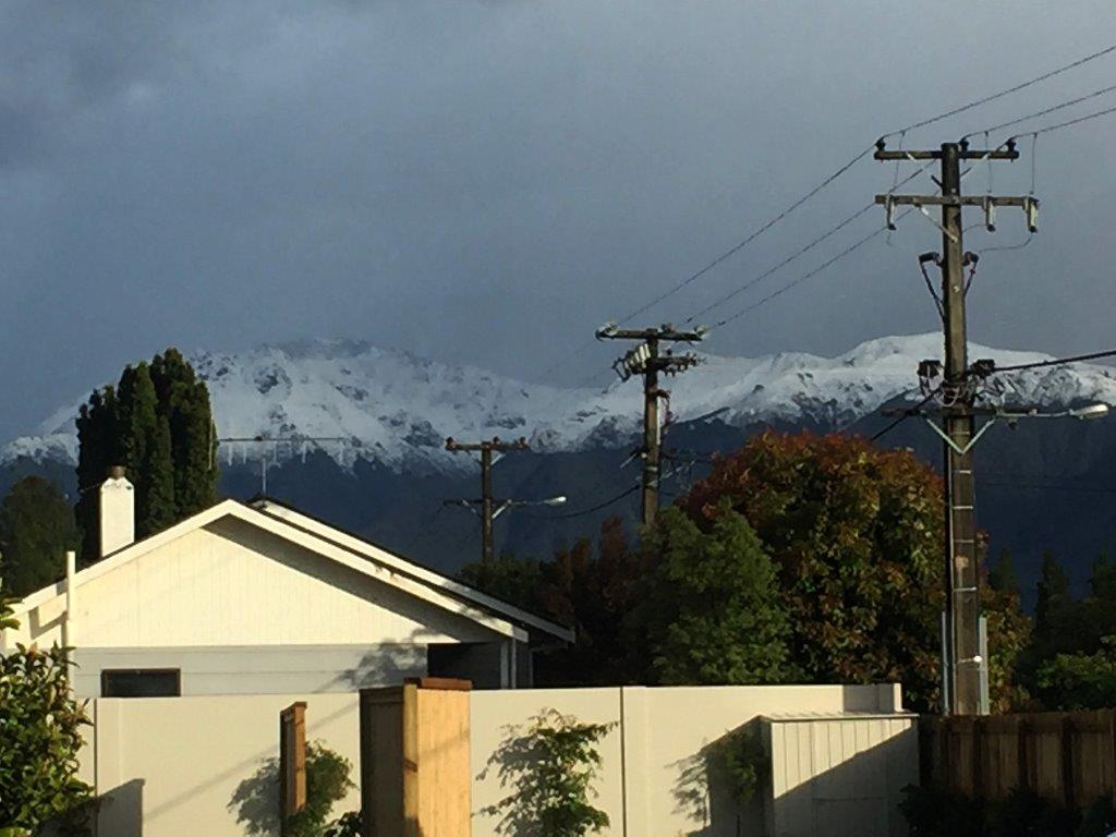 Fresh snow on the mountains around Te Anau.